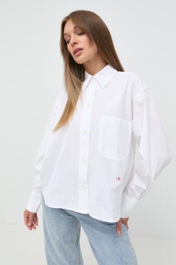 Bavlněné tričko Victoria Beckham bílá barva, relaxed, s klasickým límcem