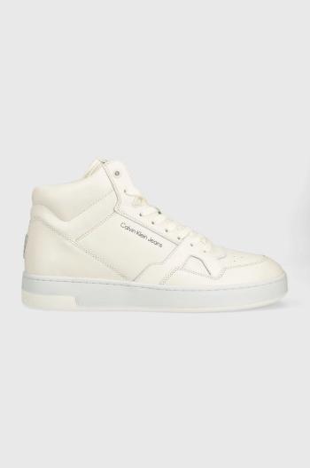 Kožené sneakers boty Calvin Klein Jeans Basket Cups Laceup High , bílá barva