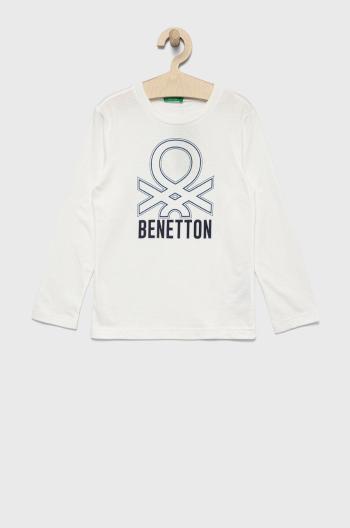 Dětská bavlněná košile s dlouhým rukávem United Colors of Benetton bílá barva, s potiskem
