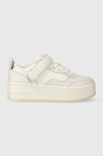 Kožené sneakers boty Tommy Jeans TJW FLATFORM VELCRO bílá barva, EN0EN02539