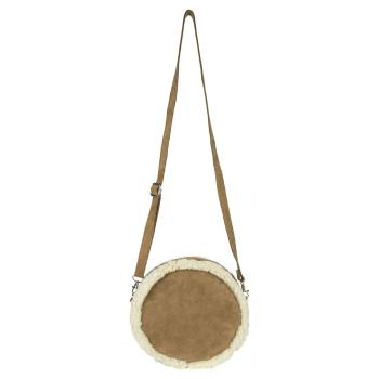 Hnědá kulatá kožená kabelka crossbody zdobená ovčí vlnou - 24*8*24cm IVLBCBR