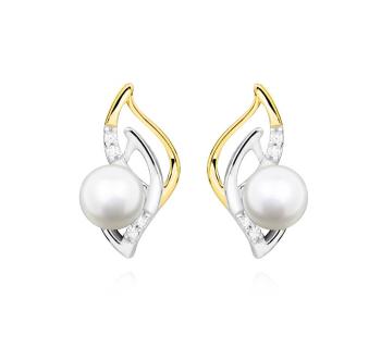 MOISS Elegantní stříbrné bicolor náušnice s pravými říčními perlami EP000163