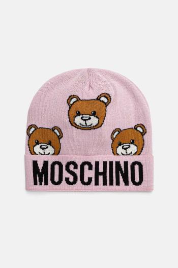 Vlněná čepice Moschino růžová barva, z tenké pleteniny, M3183 65433