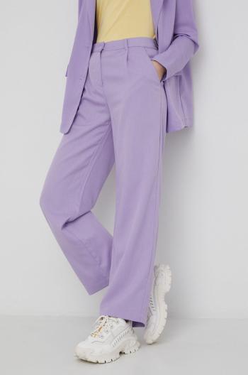 Kalhoty Noisy May dámské, fialová barva, široké, high waist