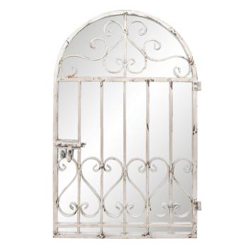 Bílé nástěnné kovové zrcadlo v designu zahradních dveří s patinou - 69*5*108 cm 52S246