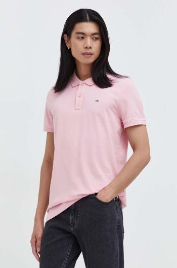 Bavlněné polo tričko Tommy Jeans růžová barva, DM0DM18312