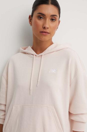 Mikina New Balance French Terry Small Logo Hoodie dámská, růžová barva, s kapucí, s aplikací, WT41507OUK