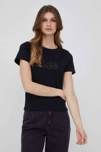 Bavlněné tričko Lee černá barva