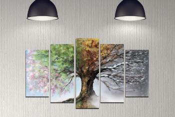 TREE 5 - dílný barevný obraz s motivem stromu v ročních obdobích
