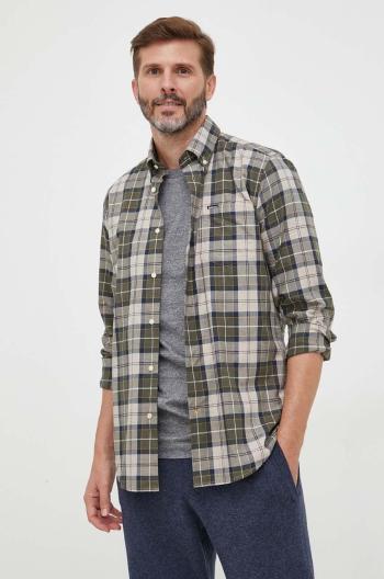 Bavlněná košile Barbour zelená barva, slim, s límečkem button-down