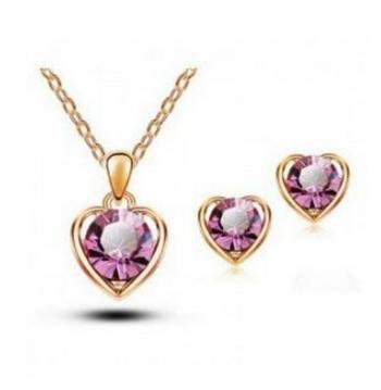 Ziskoun Srdíčkový set šperků se zirkony z rhodiované bižuterie- gold CS000077 Barva: Růžová