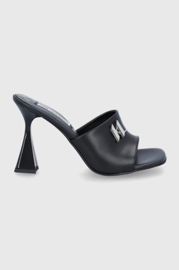 Kožené pantofle Karl Lagerfeld Debut dámské, černá barva, na podpatku