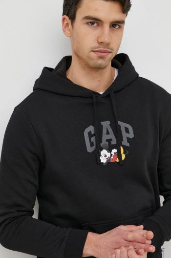 Mikina GAP x Disney pánská, černá barva, s kapucí, s potiskem