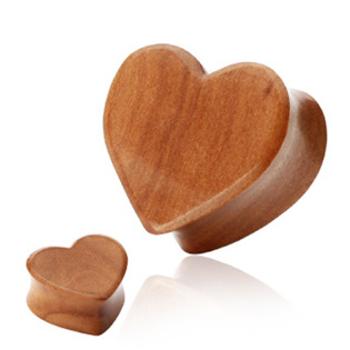 Šperky4U Cherry Wood plug - srdce, průměr 12 mm - PL01087-12