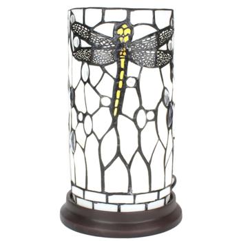 Bílá válcovitá stolní lampa Tiffany s vážkou DragonFly - Ø 15*26 cm E14/max 1*40W 5LL-6302