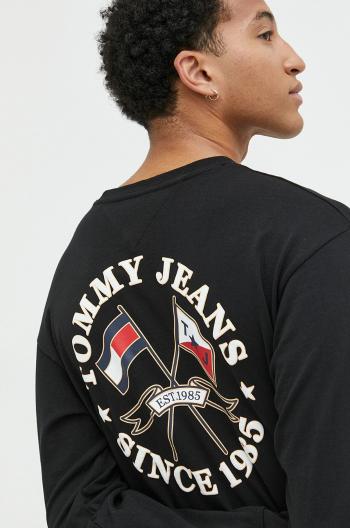 Bavlněné tričko s dlouhým rukávem Tommy Jeans černá barva, s potiskem