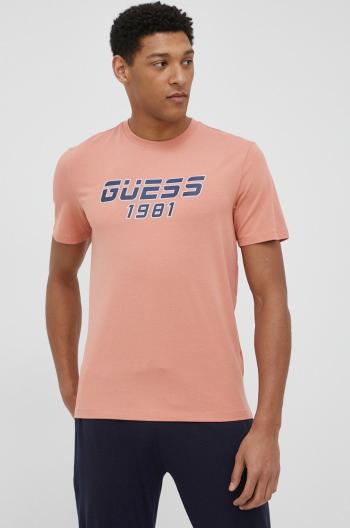 Tričko Guess pánský, oranžová barva, s potiskem