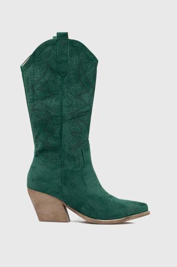 Westernové boty Answear Lab dámské, zelená barva, na podpatku