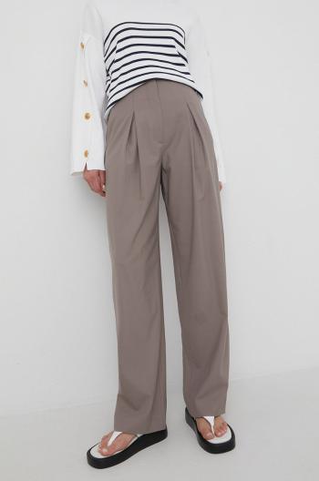 Kalhoty se směsi vlny Tiger Of Sweden dámské, šedá barva, široké, high waist