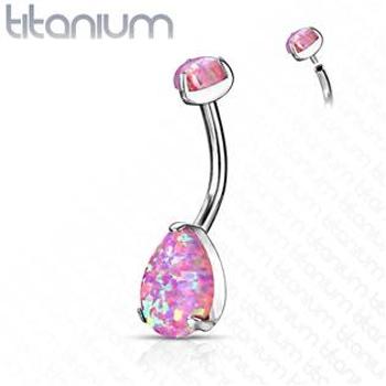 Šperky4U Piercing do pupíku - TITAN, růžový opál - TIT1122-OP22