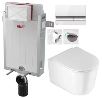 ALCADRAIN Renovmodul předstěnový instalační systém s bílým/ chrom tlačítkem M1720-1 + WC DEANTE Jasmin se sedátkem RIMLESS AM115/1000 M1720-1 JA1