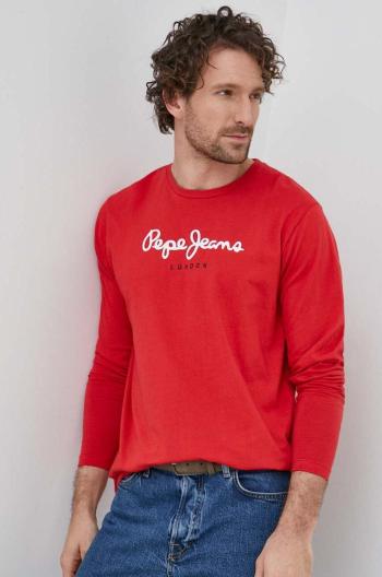 Bavlněné tričko s dlouhým rukávem Pepe Jeans Eggo červená barva, s potiskem