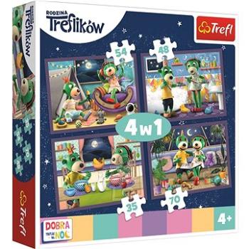 Trefl Puzzle Dobrou noc, Treflíci: Večerní rituály 4v1 (35,48,54,70 dílků) (5900511343700)