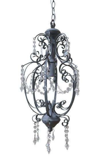 Šedý vintage ručně vyrobený lustr s kamínky Chandelié - 31*52cm/E14/ 60W 70630-25