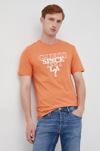 Tričko Guess oranžová barva, s potiskem