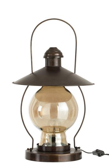 Hnědá antik kovová stolní retro lampa Camping lantern - 30*30*53cm 85287