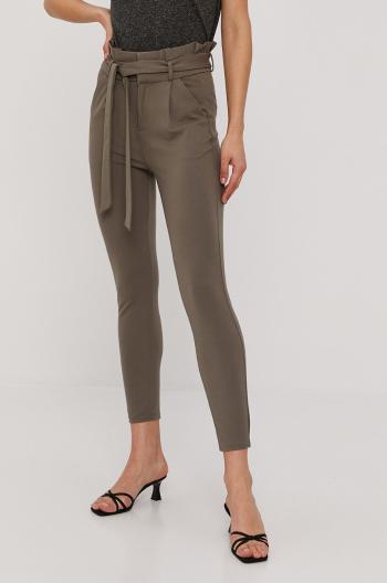 Kalhoty Vero Moda dámské, šedá barva, jednoduché, high waist