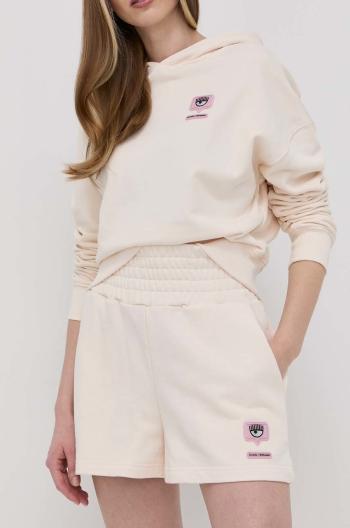 Bavlněné šortky Chiara Ferragni dámské, béžová barva, hladké, high waist