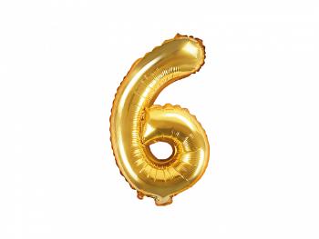 PartyDeco Fóliový balónek Mini - Číslo 6 zlatý 35cm