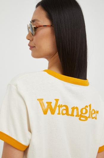 Bavlněné tričko Wrangler béžová barva
