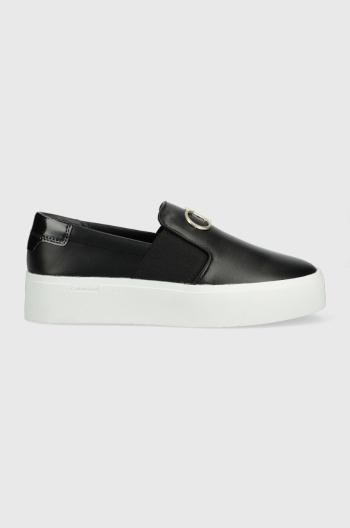 Kožené sneakers boty Calvin Klein CUPSOLE FLATFORM SLIP ON W/HW černá barva, HW0HW01421