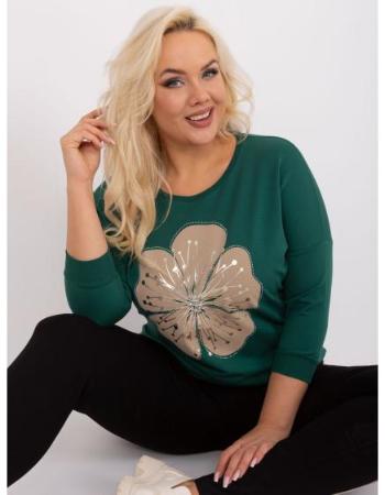 Dámská halenka plus size se zirkony CARINA tmavě zelená 