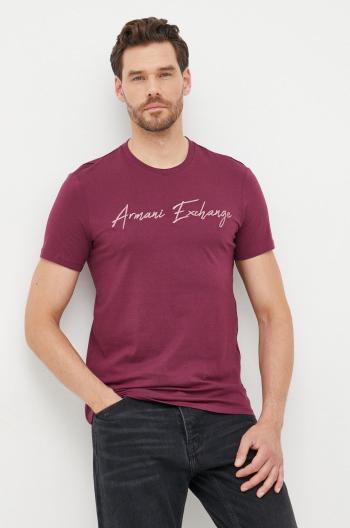 Bavlněné tričko Armani Exchange fialová barva, s aplikací