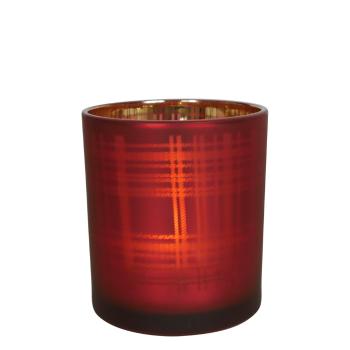 Červený skleněný kostkovaný svícen S - 7*7*8cm XMWLRRS
