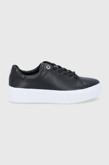 Kožené boty Calvin Klein černá barva, na platformě