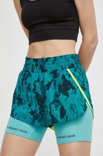 Tréninkové šortky Under Armour Project Rock zelená barva, vzorované, medium waist