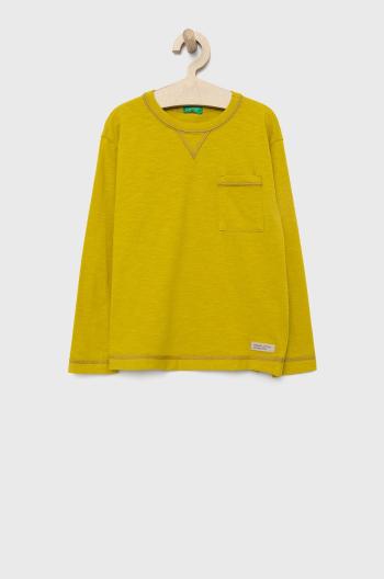 Dětská bavlněná košile s dlouhým rukávem United Colors of Benetton zelená barva