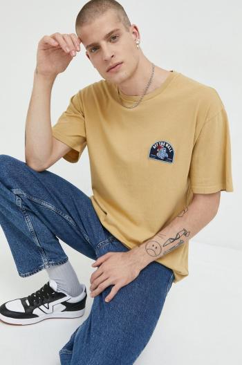 Bavlněné tričko Vans béžová barva, s aplikací