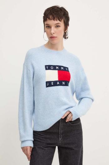 Svetr z vlněné směsi Tommy Jeans dámský, modrá barva, lehký, DW0DW18681