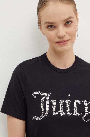 Bavlněné tričko Juicy Couture DIAMANTE JEWEL GIRLFRIEND T-SHIRT černá barva, JCMCT224257