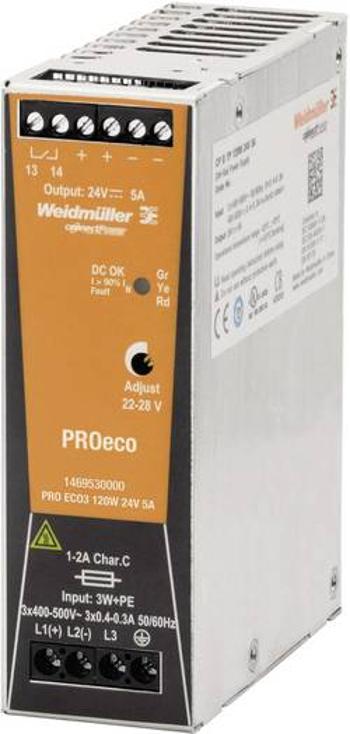 Síťový zdroj na DIN lištu Weidmüller PRO ECO3 120W 24V 5A, 1 x, 12 V/DC, 5 A, 120 W