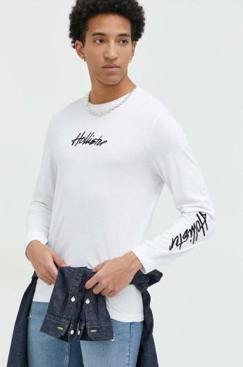 Bavlněné tričko s dlouhým rukávem Hollister Co. bílá barva, s aplikací