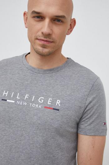 Bavlněné tričko Tommy Hilfiger šedá barva, s potiskem