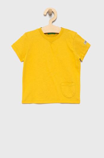 Dětské bavlněné tričko United Colors of Benetton žlutá barva, hladký