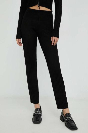Vlněné kalhoty Résumé dámské, černá barva, jednoduché, high waist