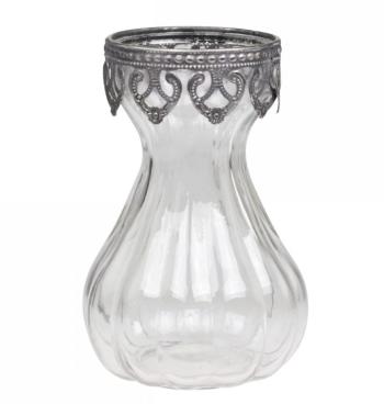 Skleněná dekorační váza s kovovým zdobením Hyacinth -  Ø 9*15cm 74034-00